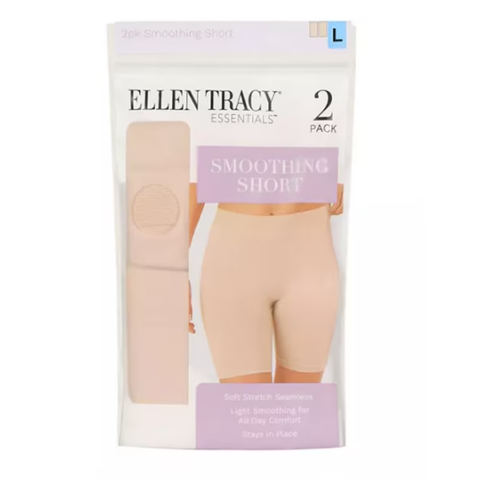 Ellen Tracy Women's 2-Pack Body Hugging Smoothing Short (Sunbeige, L) - Bellso